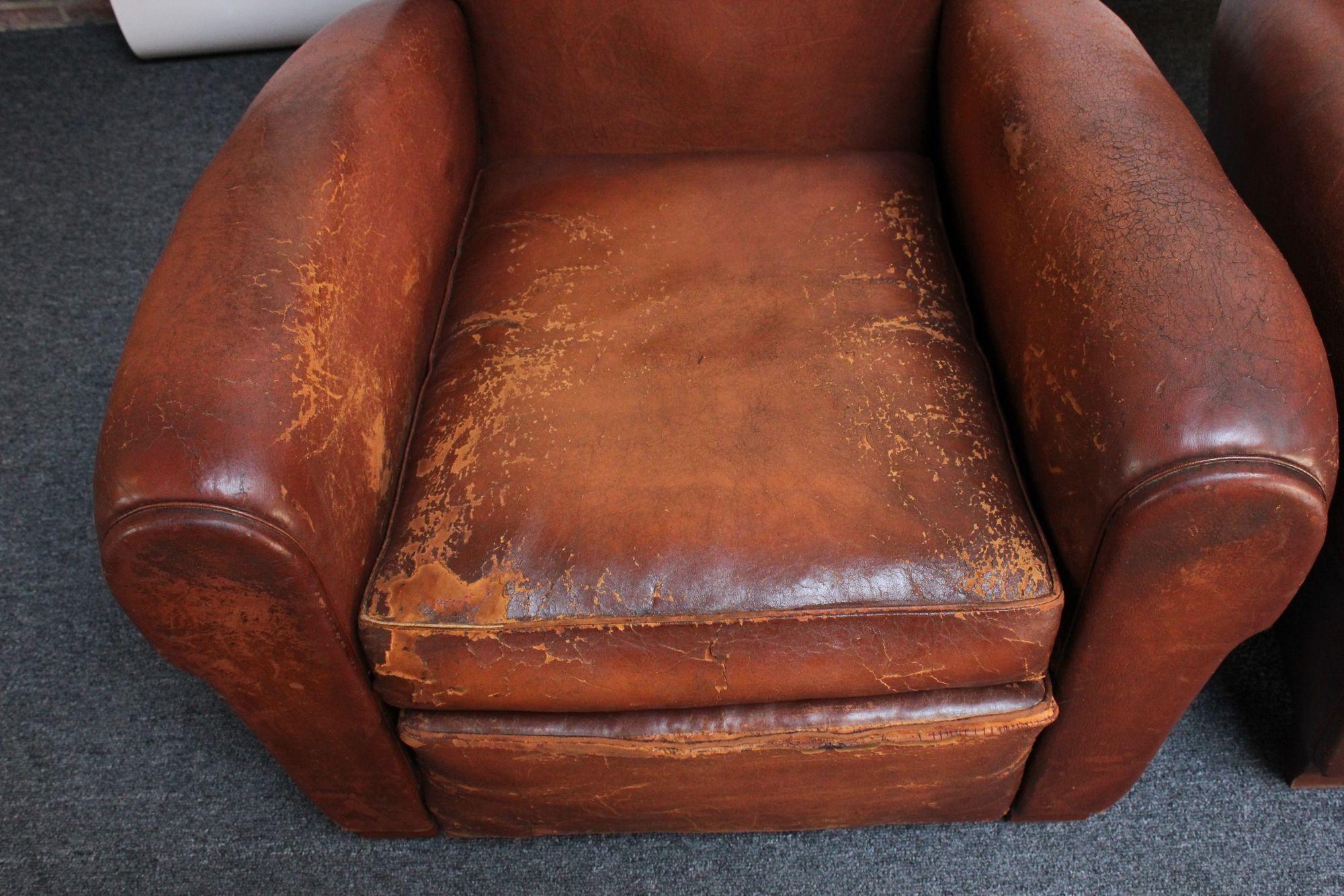 Pair of French Deco Leather 'Mustache' Club Chairs 4