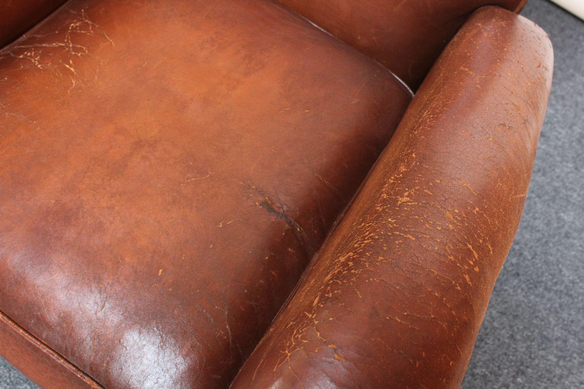 Pair of French Deco Leather 'Mustache' Club Chairs 6
