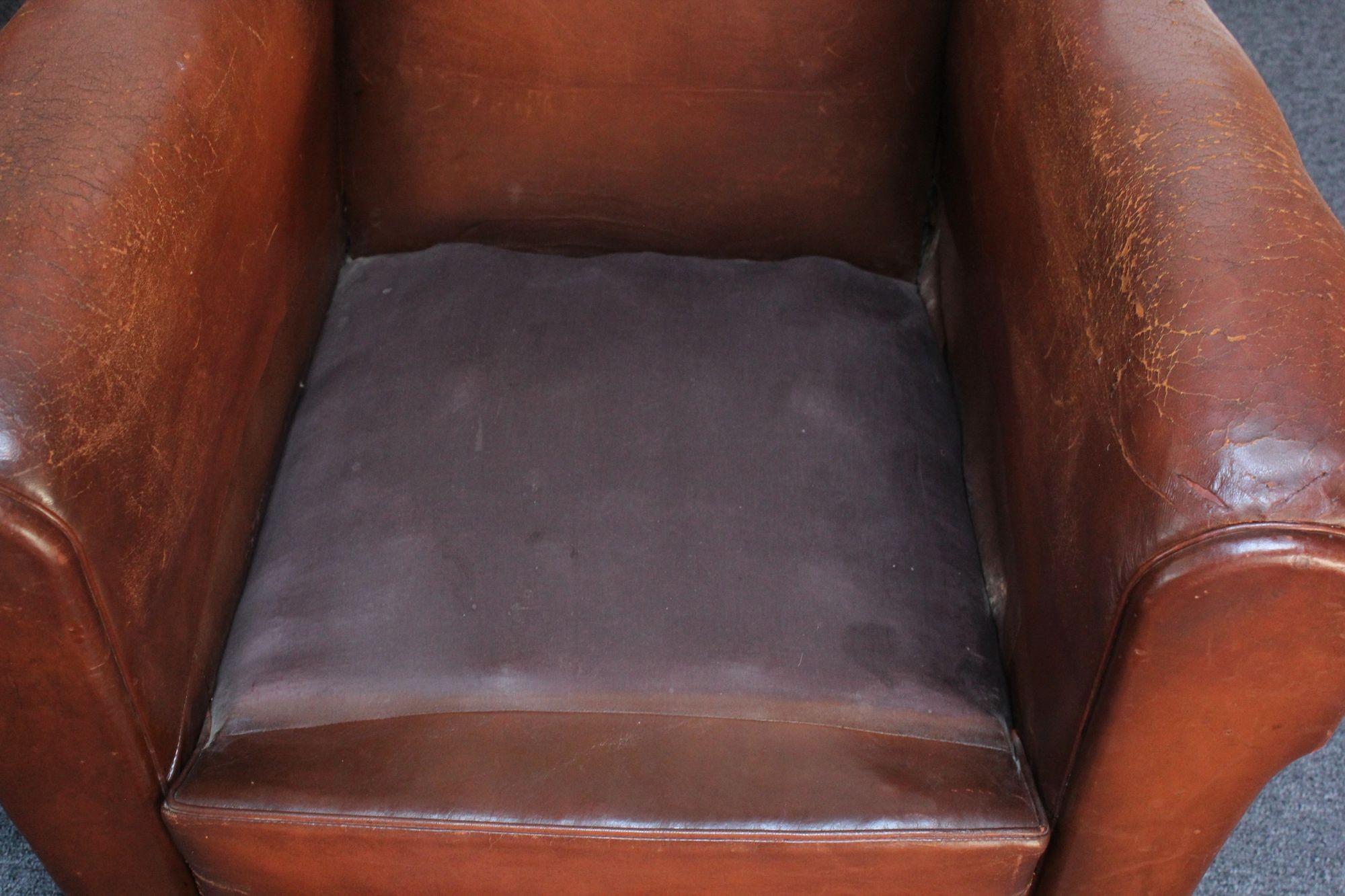 Pair of French Deco Leather 'Mustache' Club Chairs 7