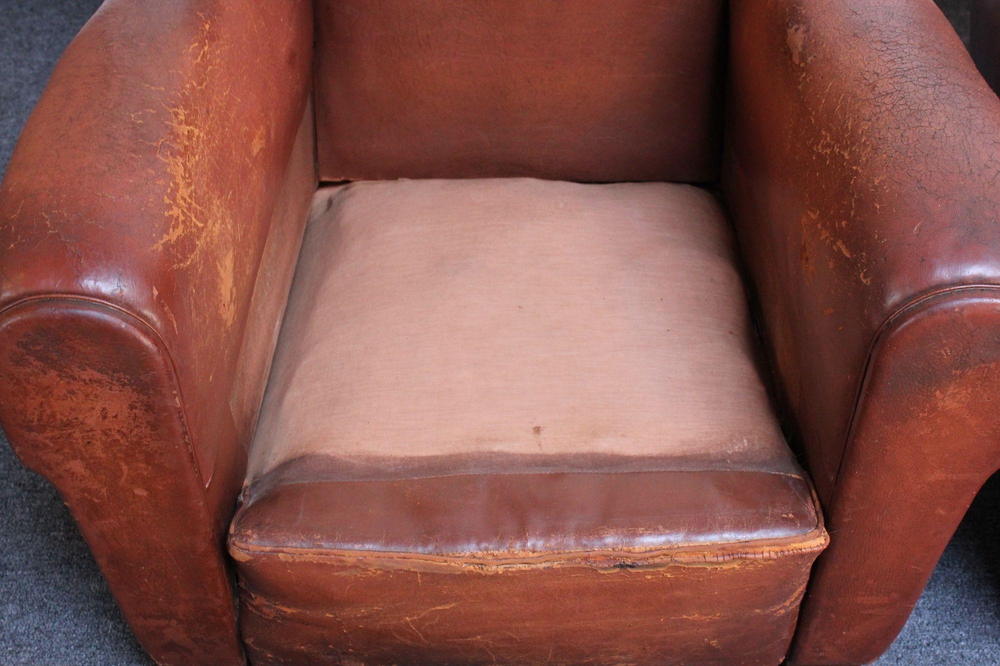 Pair of French Deco Leather 'Mustache' Club Chairs 8