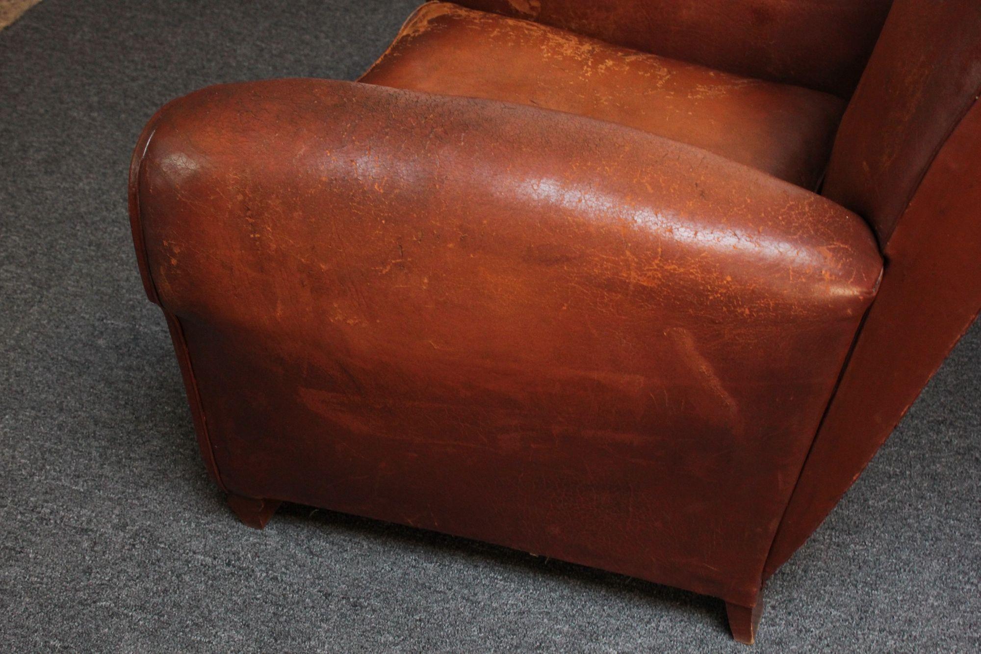 Pair of French Deco Leather 'Mustache' Club Chairs 12