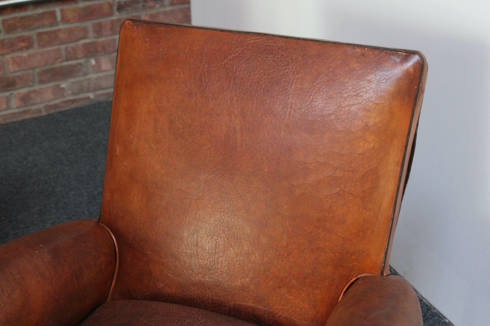 Pair of French Deco Leather Squared-Back Club Chairs 13