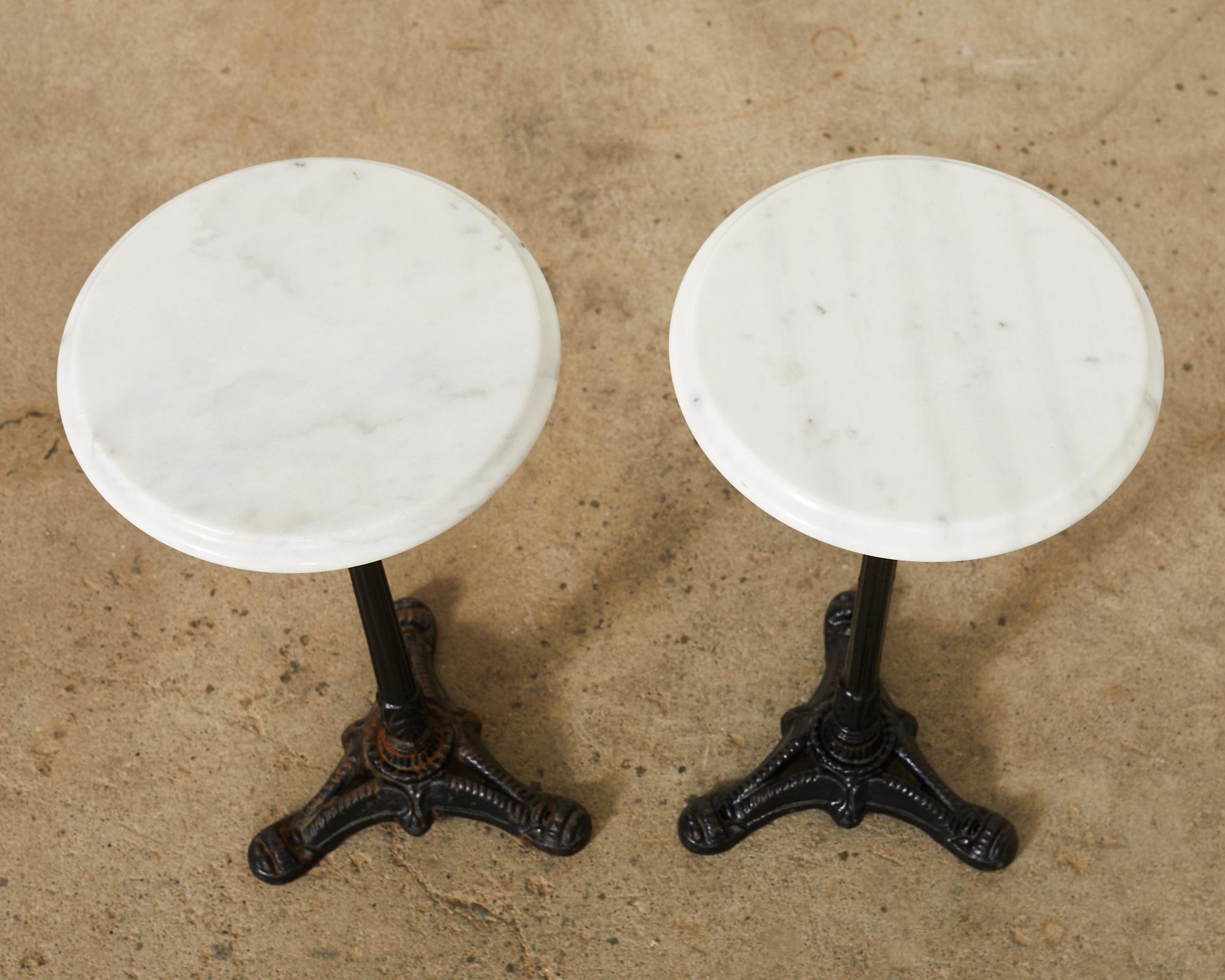 Painted Pair of French Deco Marble Top Bistro Tables 