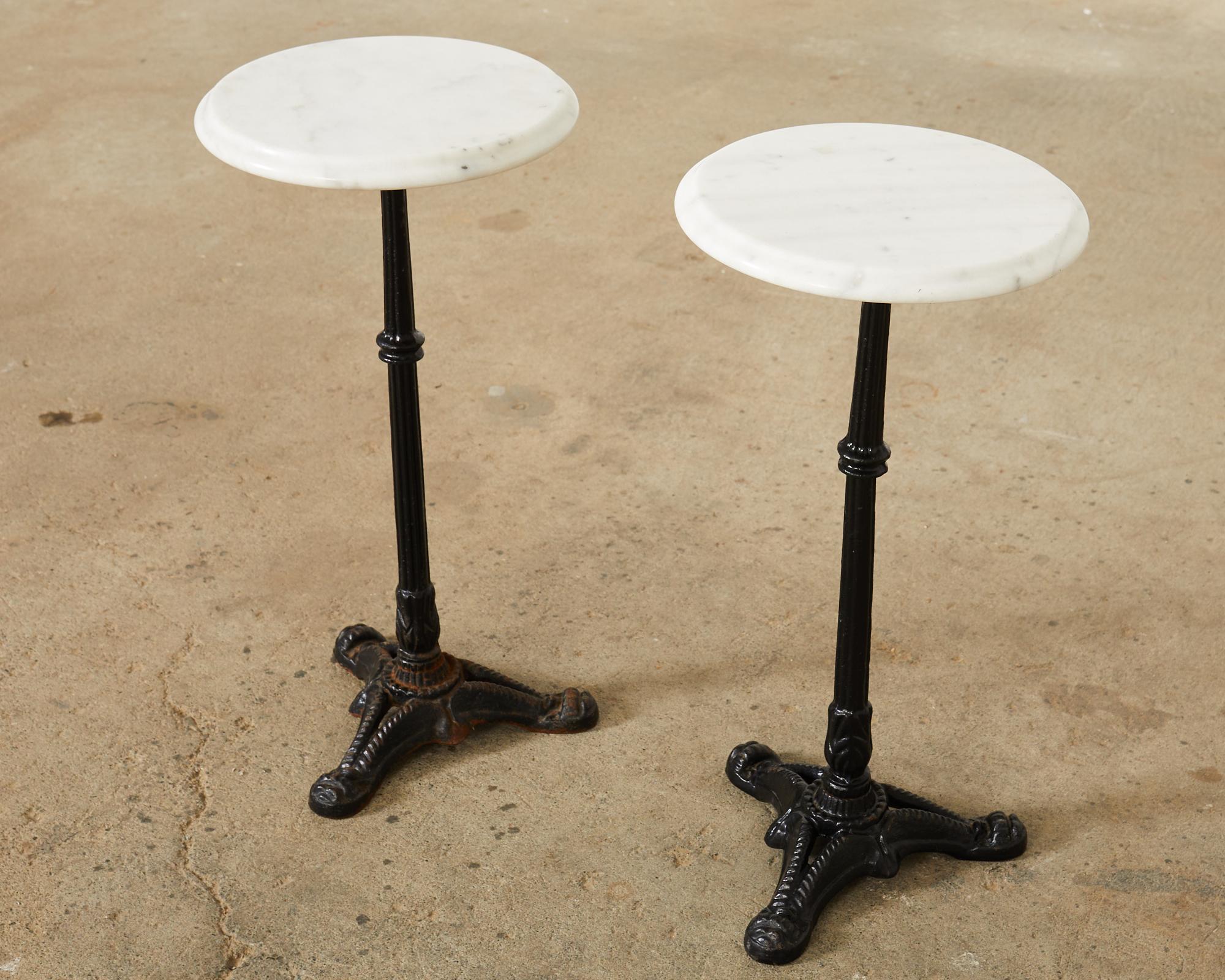20th Century Pair of French Deco Marble Top Bistro Tables 