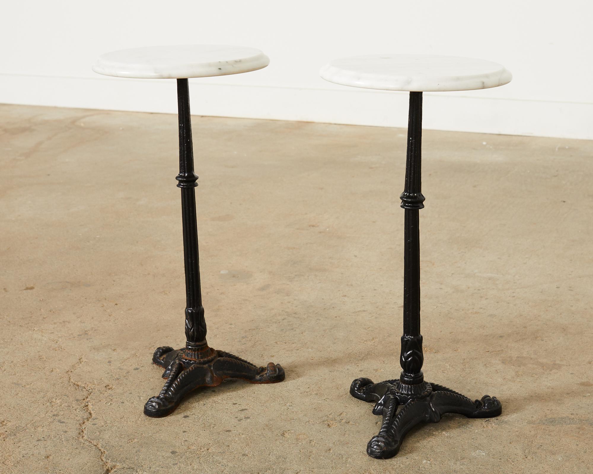 Iron Pair of French Deco Marble Top Bistro Tables 