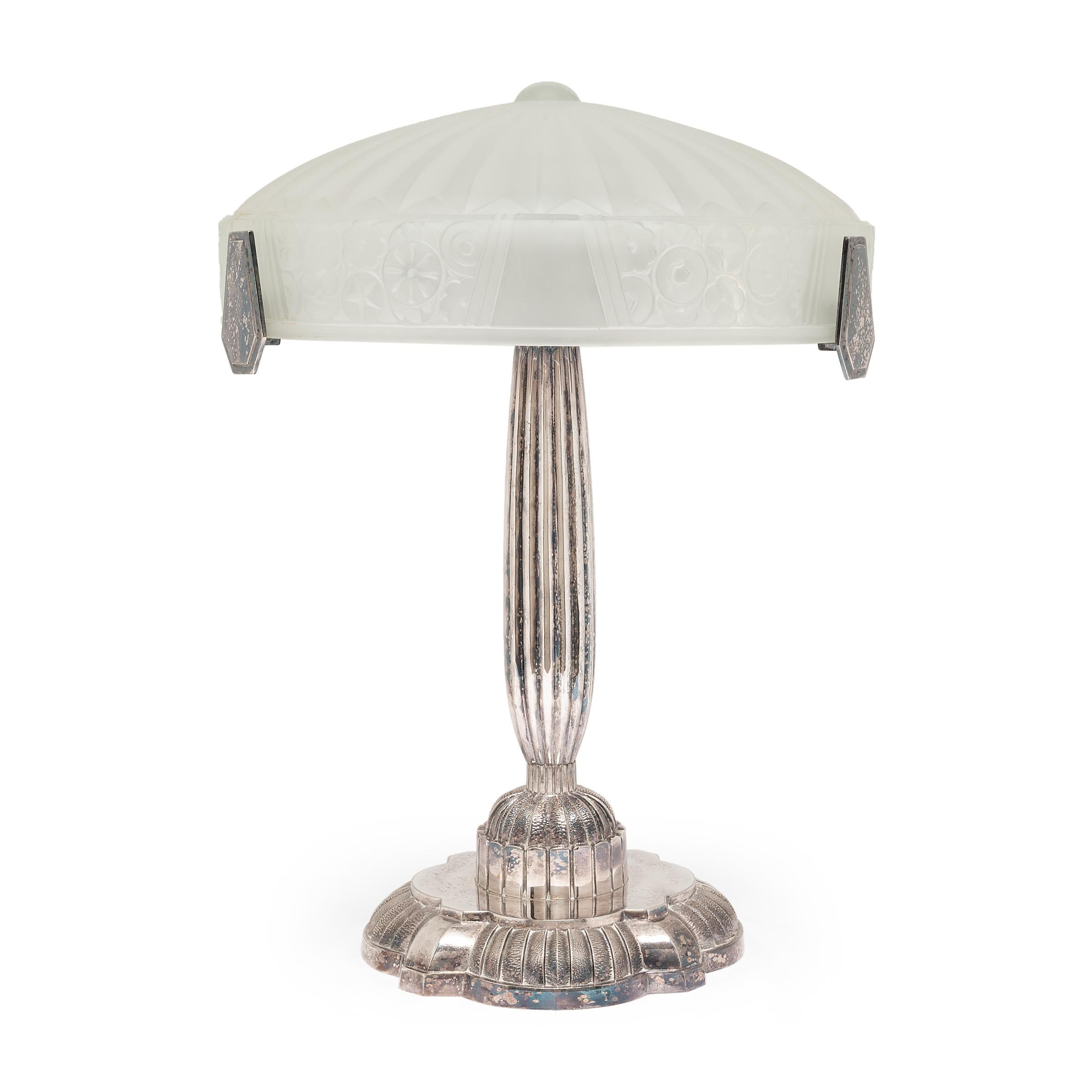 Art Deco Pair of French Deco Reproduction Table Lamps with Frosted Glass Shades