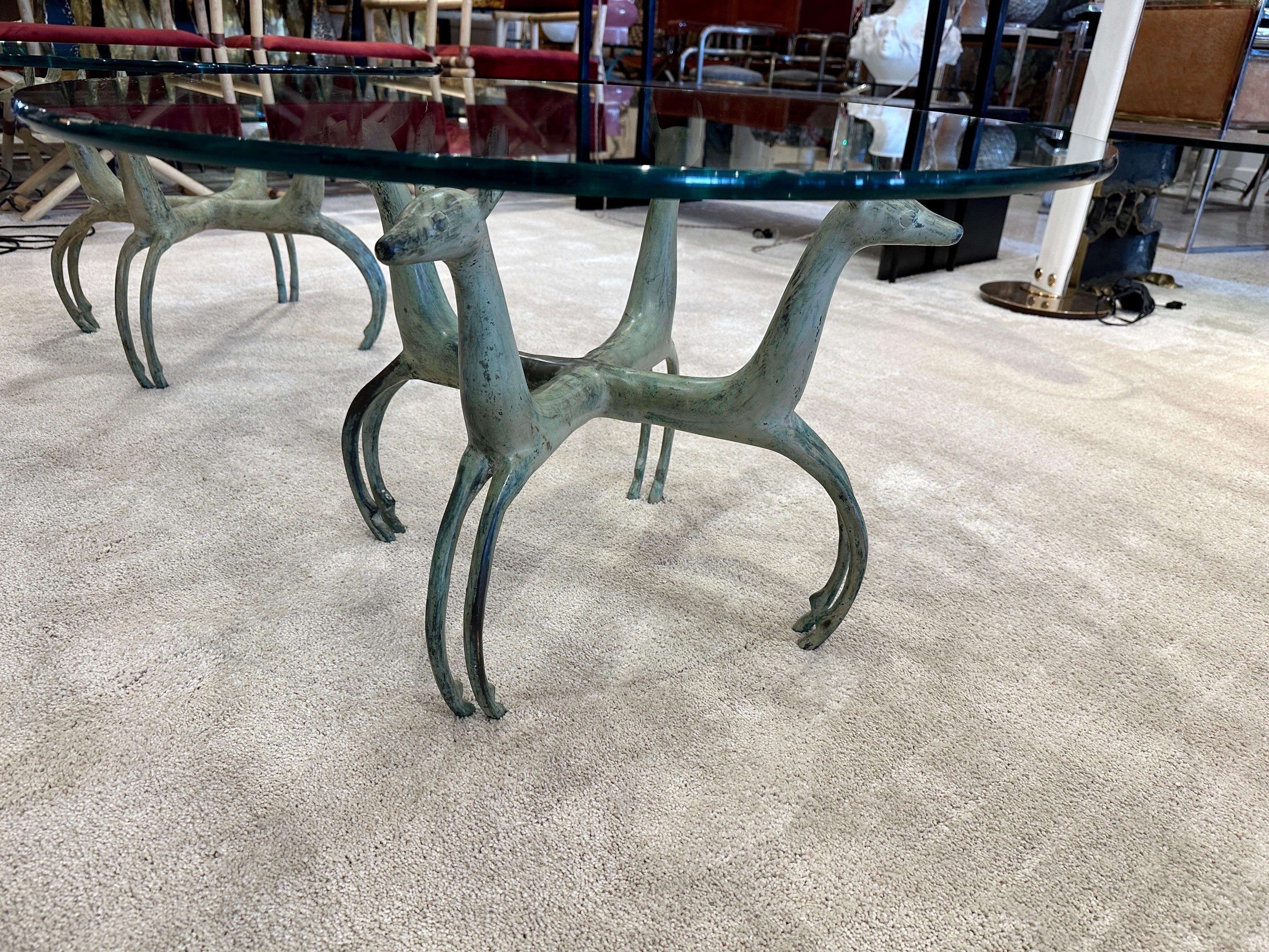 Pair of French Deco Revival Antelope Style Verdigris Bronze Side Tables 4