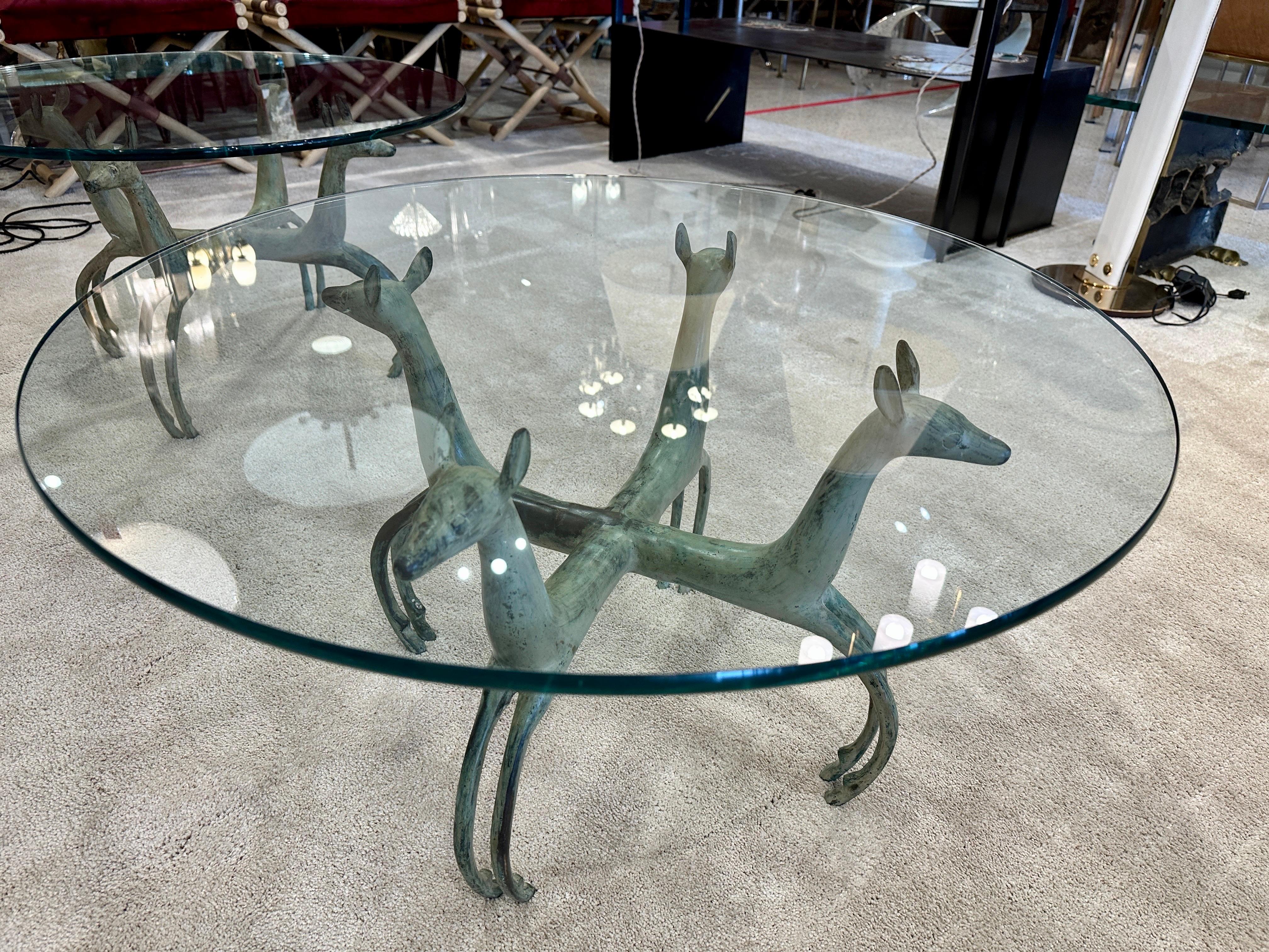 Pair of French Deco Revival Antelope Style Verdigris Bronze Side Tables 6