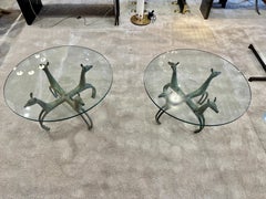 Pair of French Deco Revival Antelope Style Verdigris Bronze Side Tables