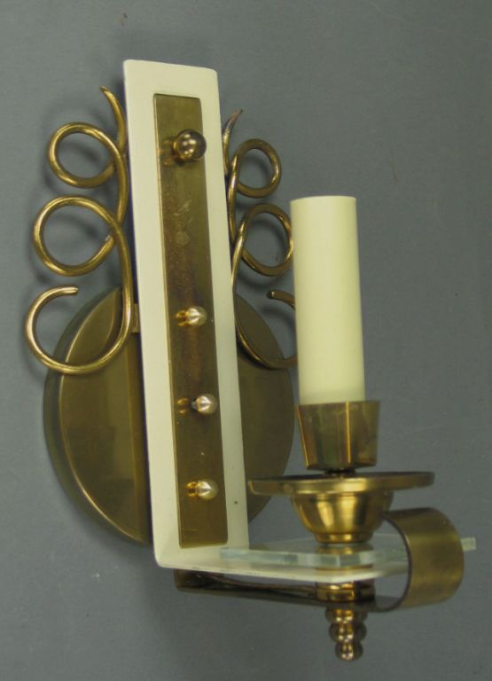 Pair of Jules Leleu Brass and Glass French  Sconces In Good Condition In Douglas Manor, NY