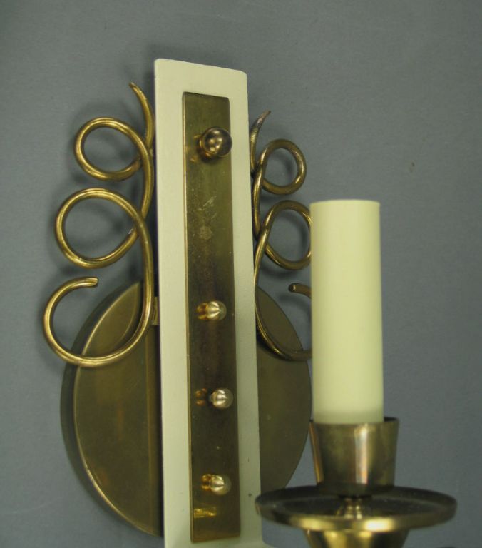 Mid-20th Century Pair of Jules Leleu Brass and Glass French  Sconces