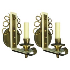 Pair of Jules Leleu Brass and Glass French  Sconces