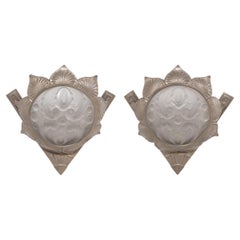 Pair of French Deco Sunflower Wall Sconces, circa 1930