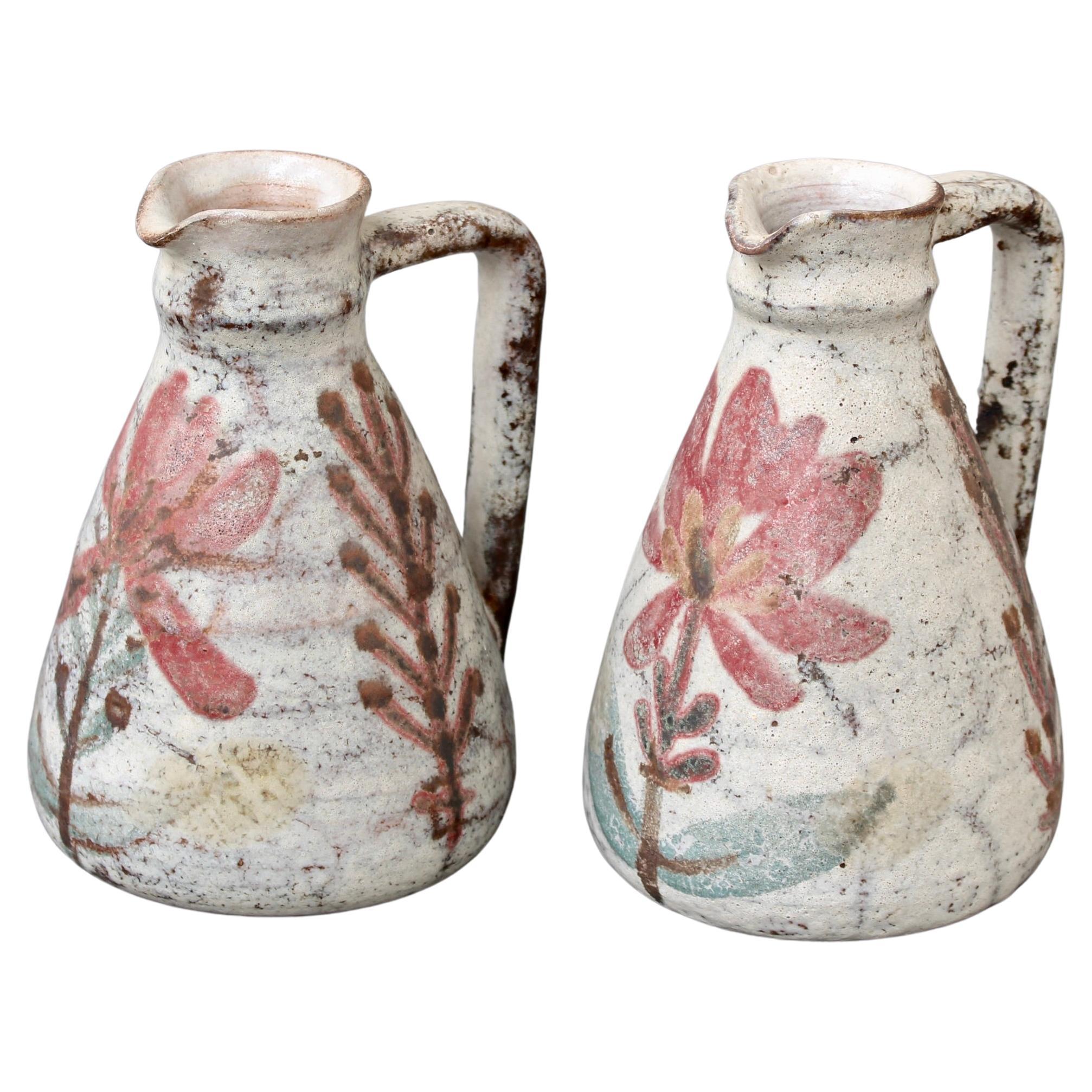Pair of French Decorative Ceramic Vessels with Handle and Spout - Small For Sale