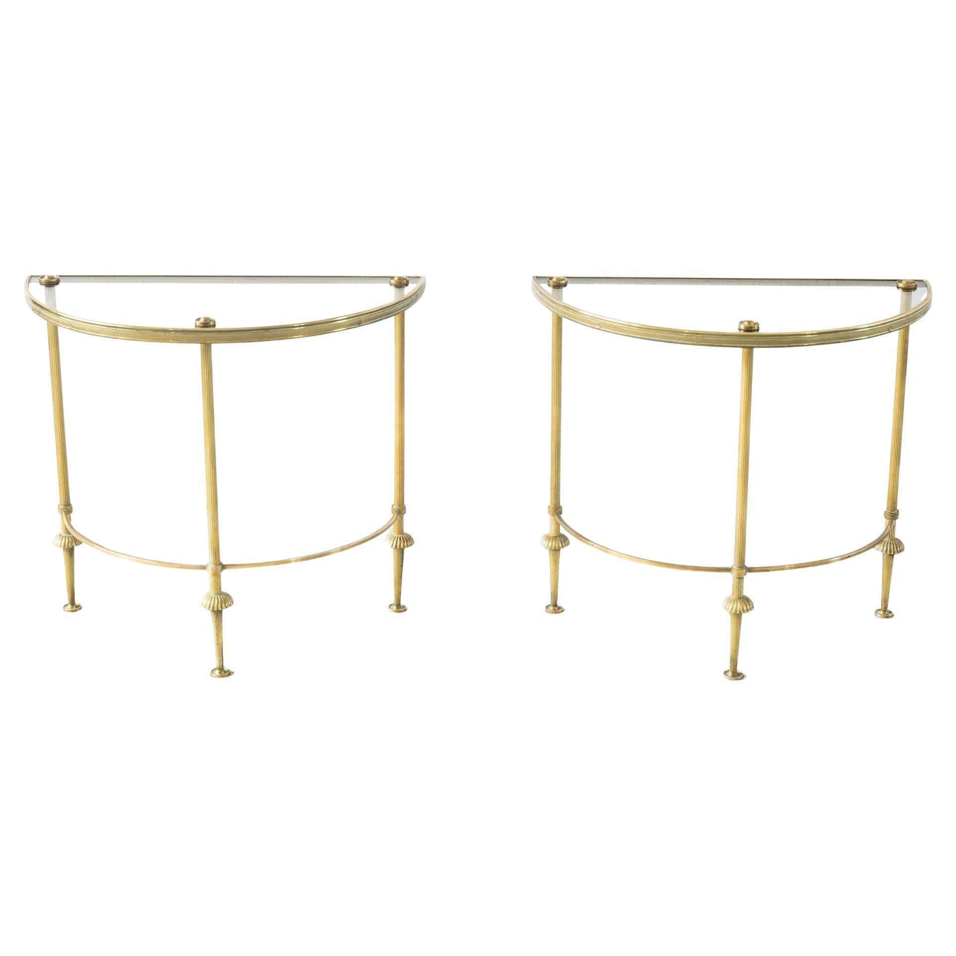 Pair of French Demi Lune Brass Side Tables