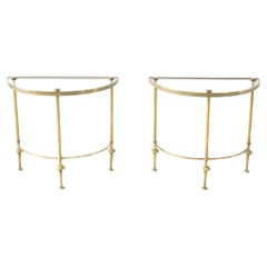 Pair of French Demi Lune Brass Side Tables