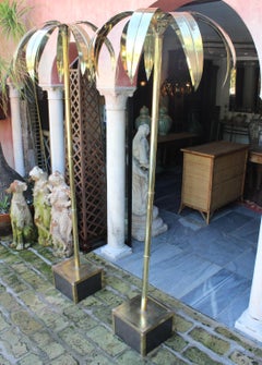 Pair of French Designed Gilded Brass Decorative Palm Trees with Base