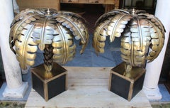 Pair of French Designed Gilded Brass Palm Tree Standing Lamps