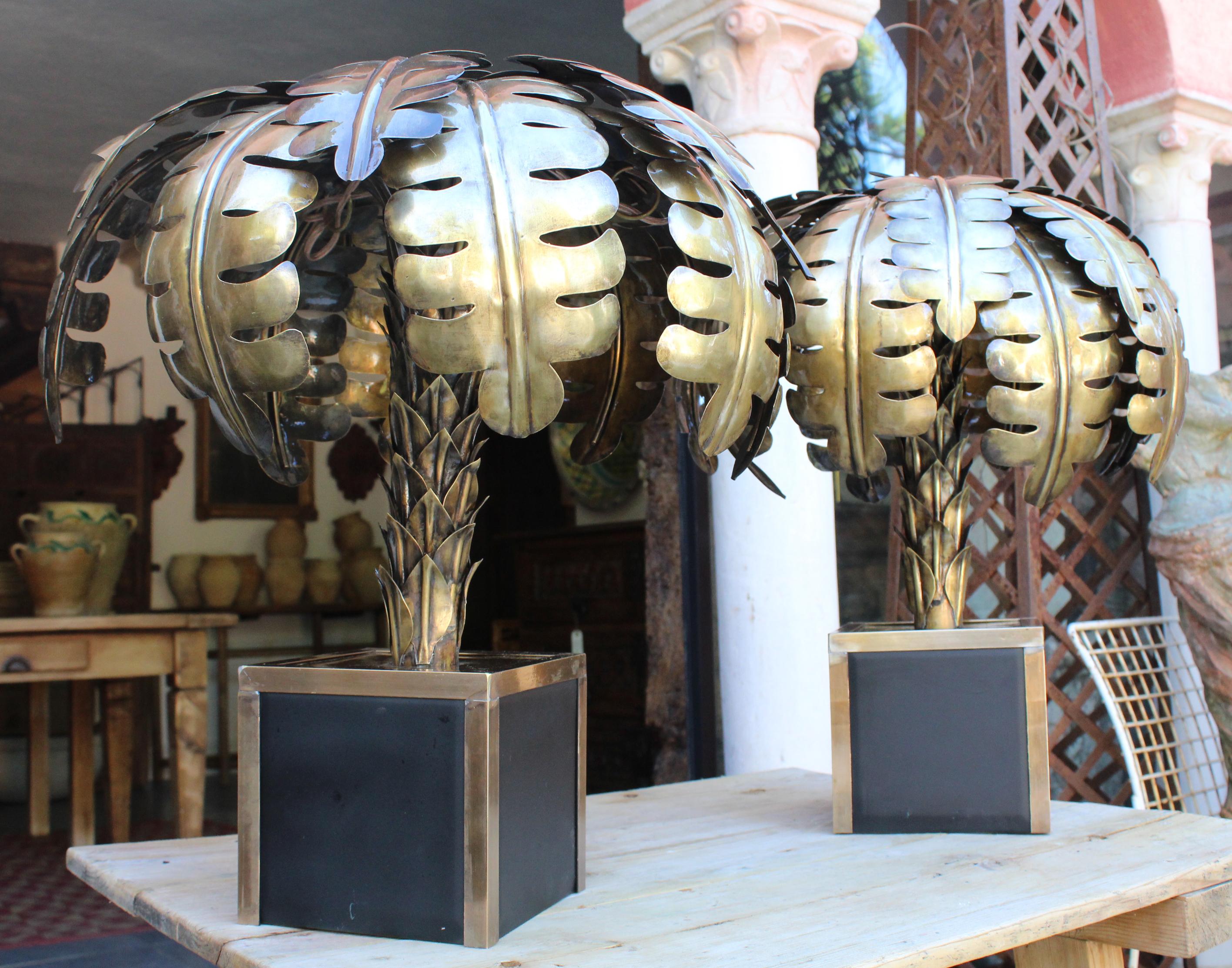 Pair of French Designed Gilded Brass Palm Tree Standing Lamps 3