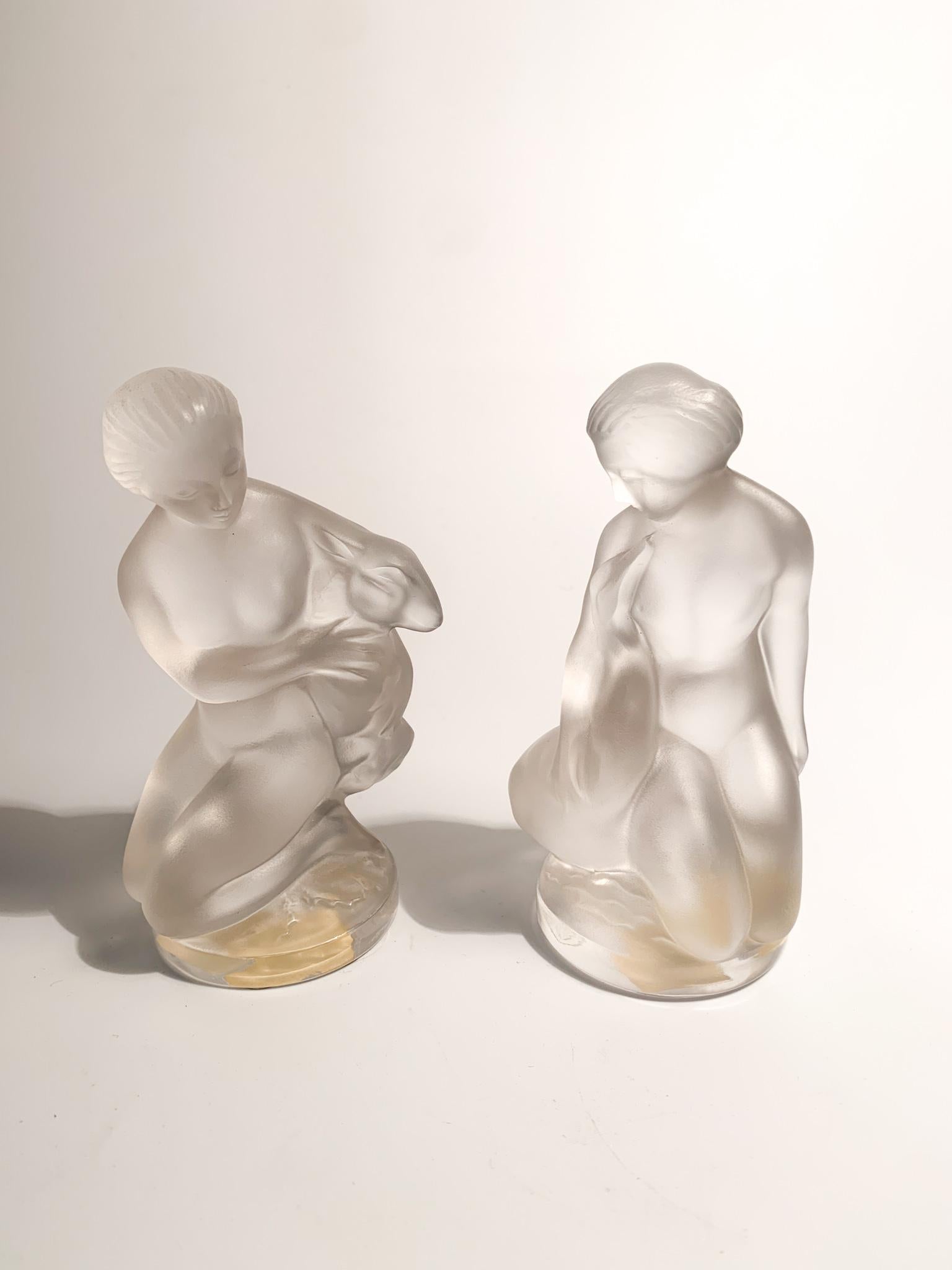 Art Nouveau Pair of French Diana Crystal Sculptures by Lalique from the, 1950s