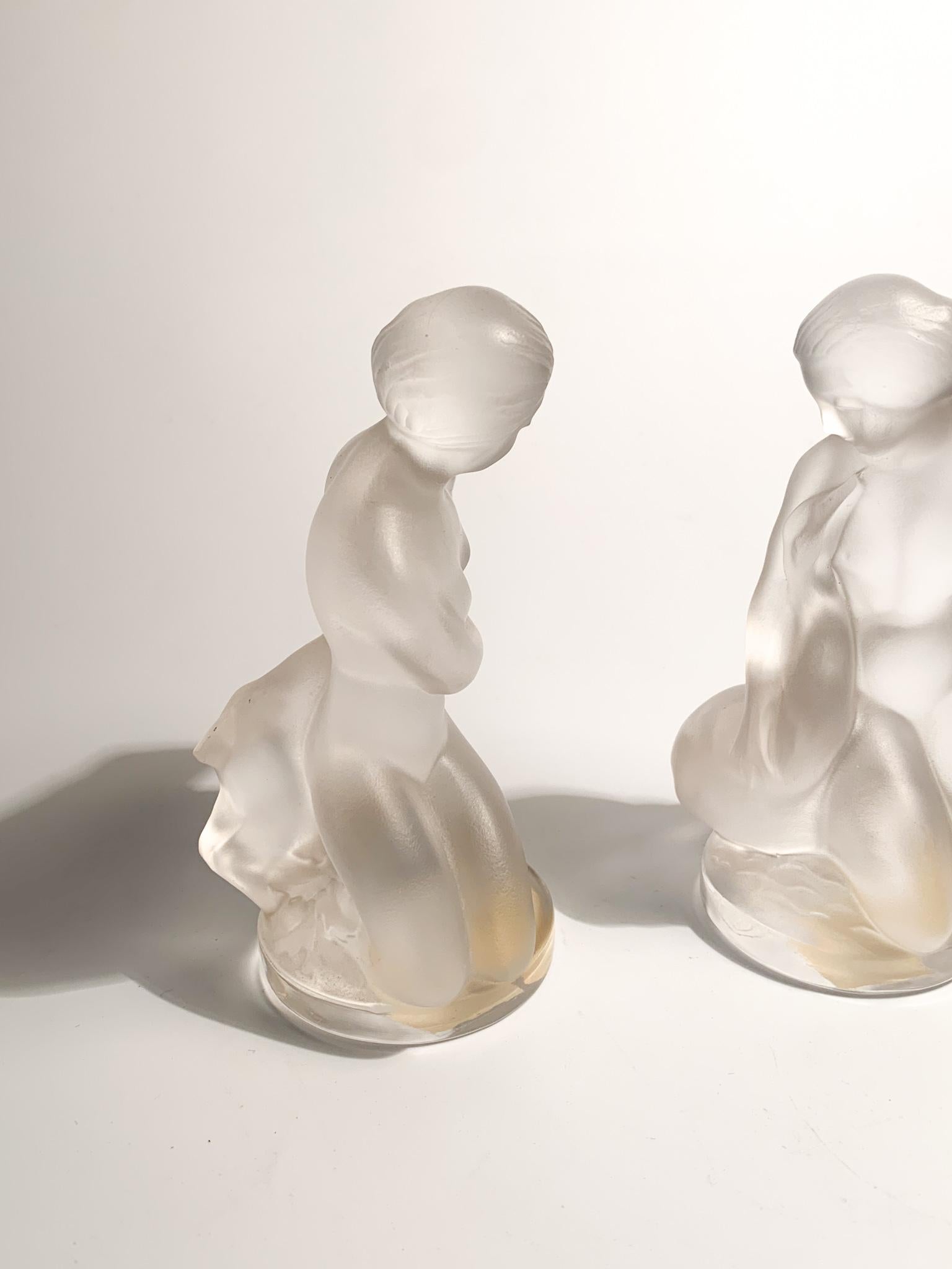 Pair of French Diana Crystal Sculptures by Lalique from the, 1950s 2