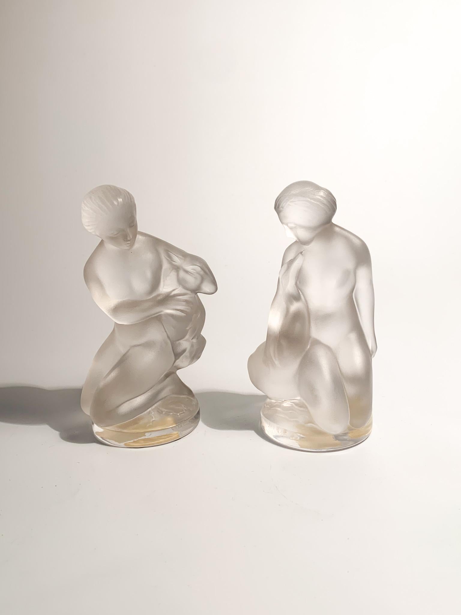 Pair of French Diana Crystal Sculptures by Lalique from the, 1950s 3