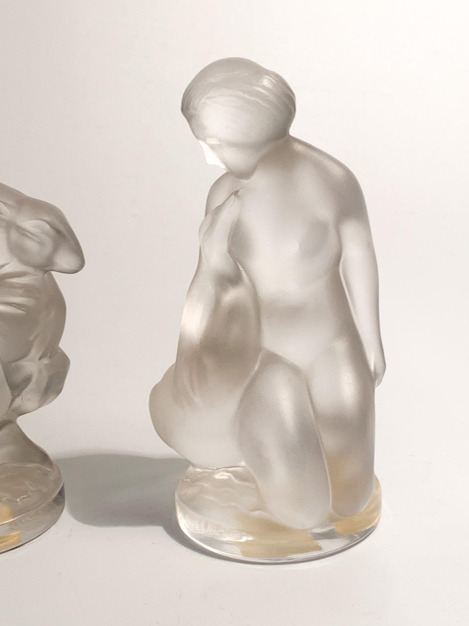 Pair of French Diana Crystal Sculptures by Lalique from the, 1950s 4