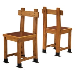Pair of French Dining Chairs in Pine with Metal Feet