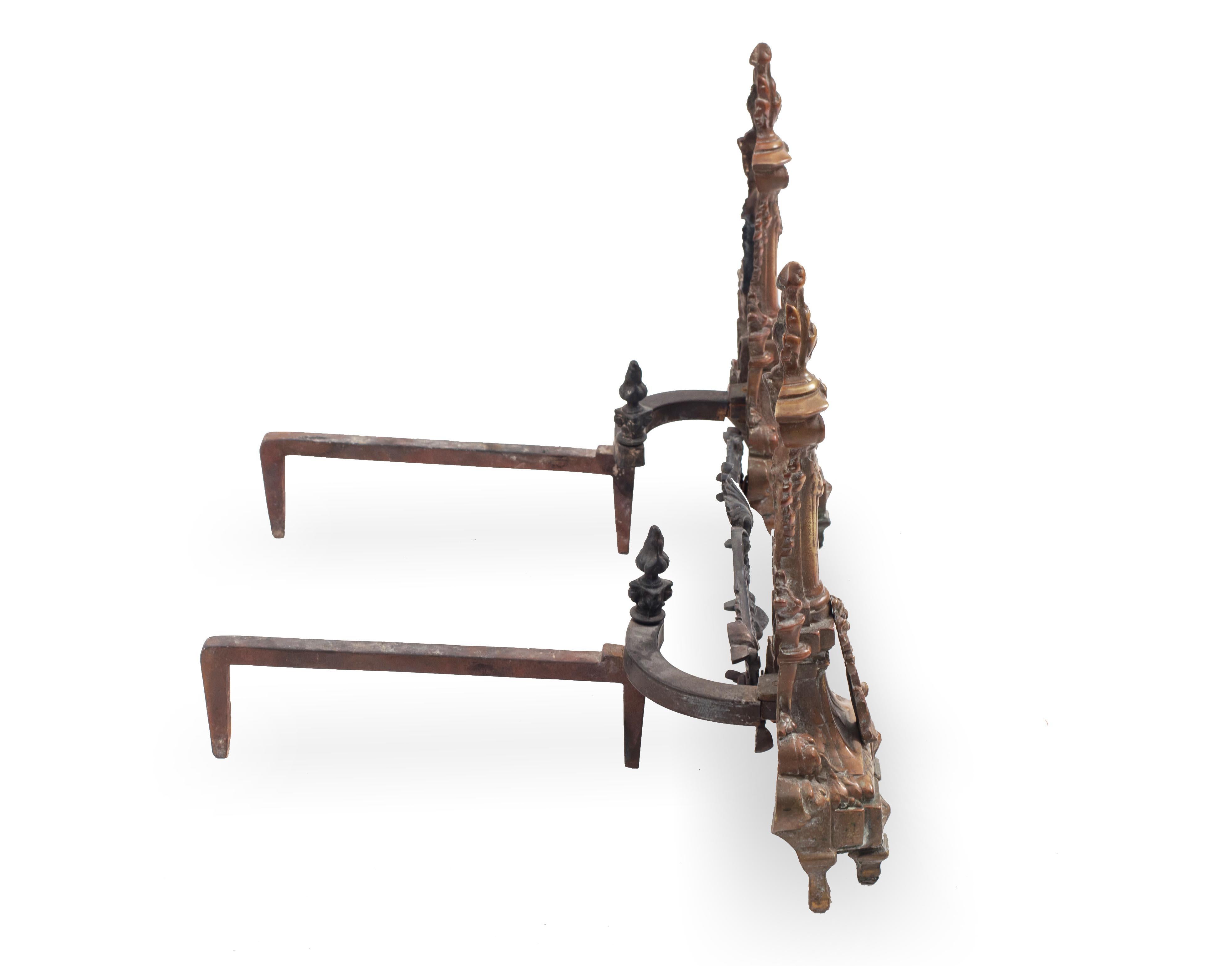 Hand-Crafted Pair of French Directoire Bronze Andirons For Sale