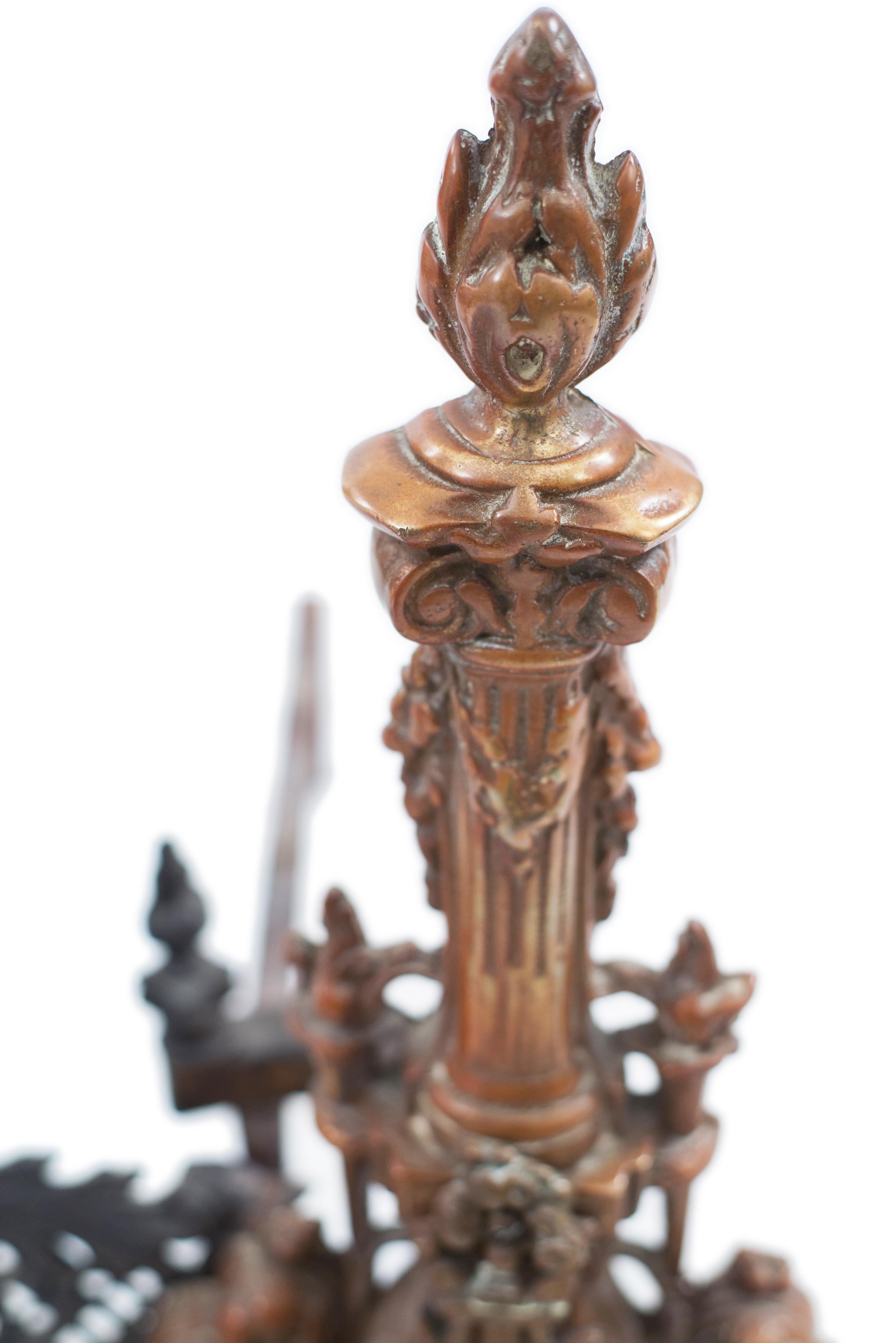 20th Century Pair of French Directoire Bronze Andirons For Sale