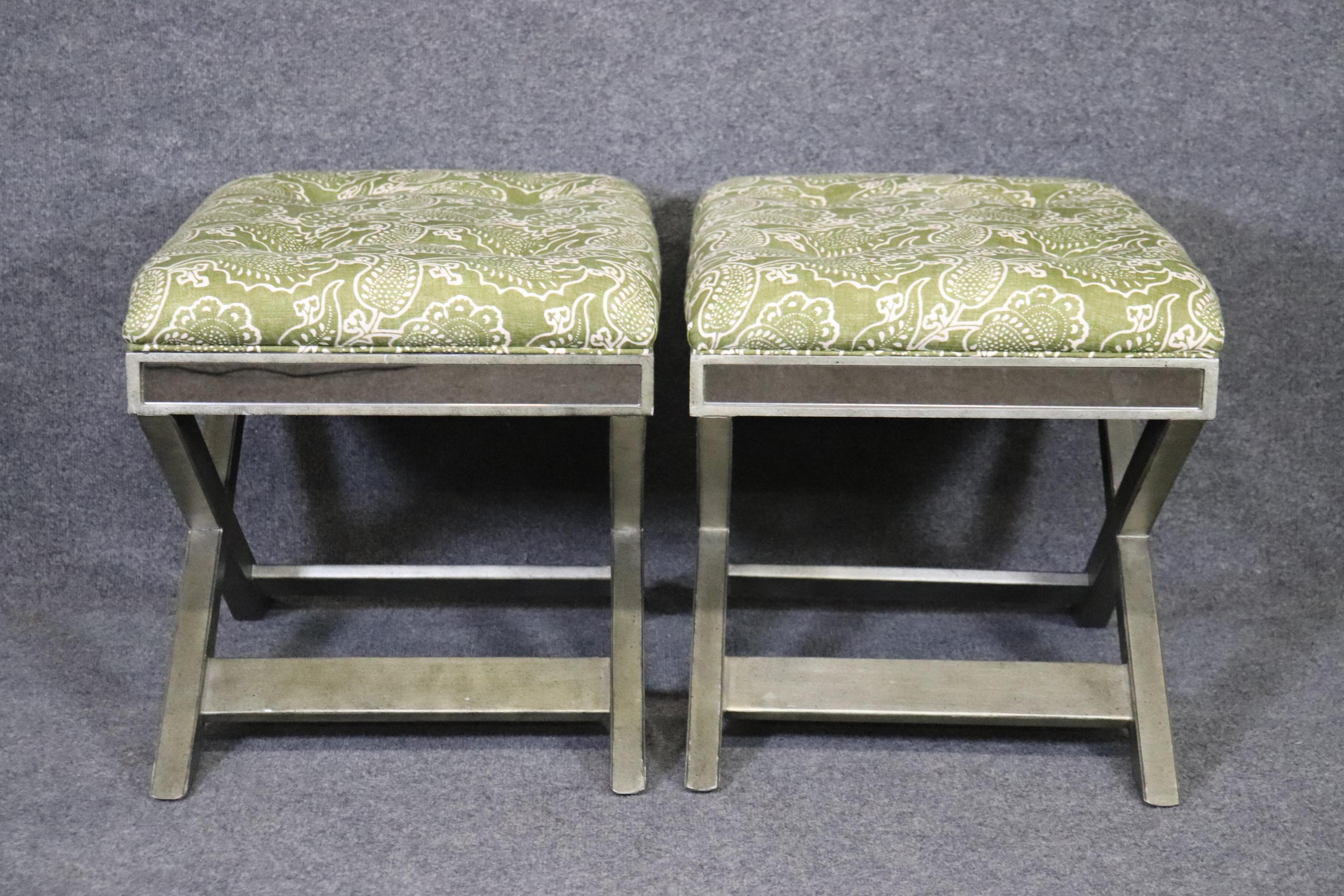 Unknown Pair of French Directoire Hollywood Regency Mirrored X Form Benches Stools For Sale