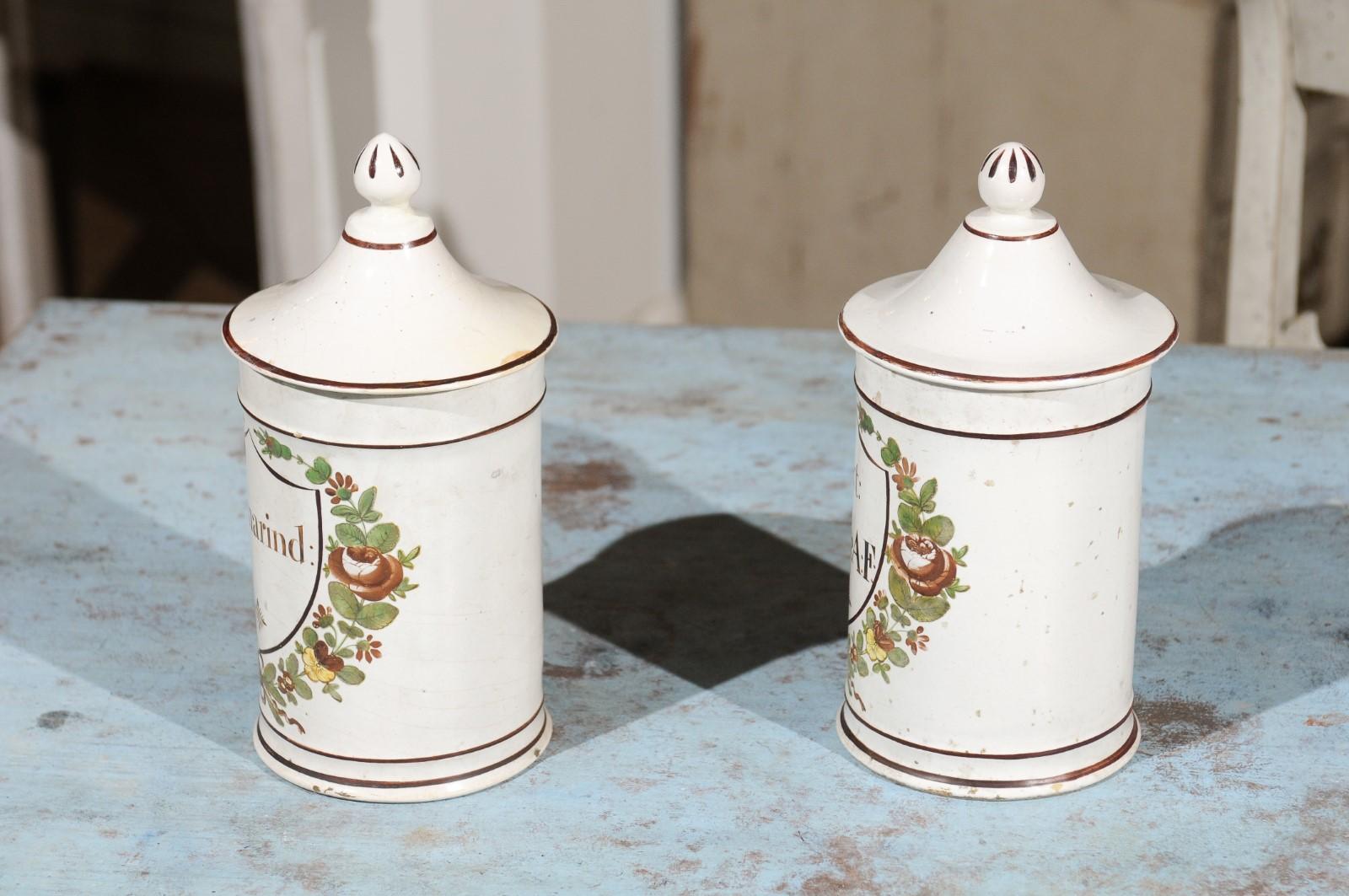 Pair of French Directoire Late 18th Century Lidded Apothecary Jars with Labels For Sale 2