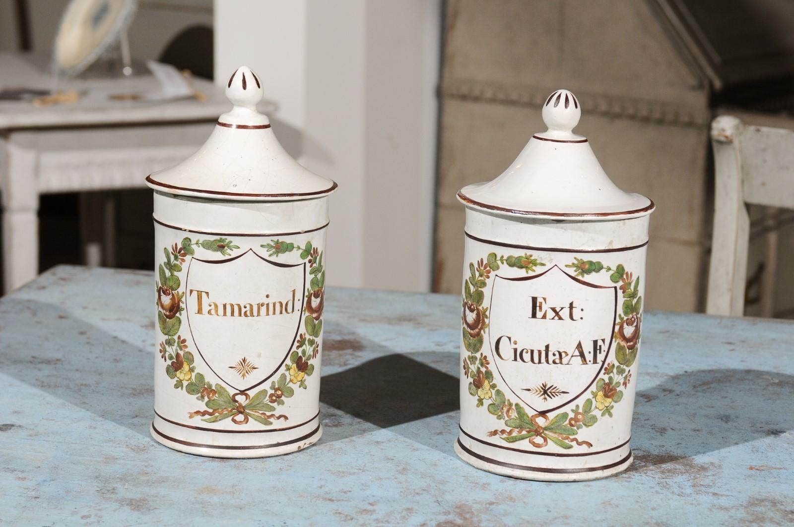 Pair of French Directoire Late 18th Century Lidded Apothecary Jars with Labels For Sale 3