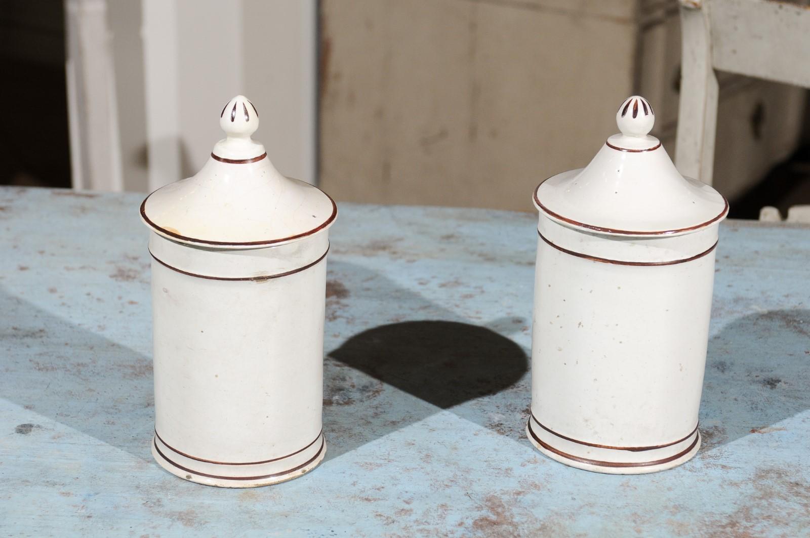 Pair of French Directoire Late 18th Century Lidded Apothecary Jars with Labels For Sale 3