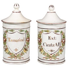 Pair of French Directoire Late 18th Century Lidded Apothecary Jars with Labels