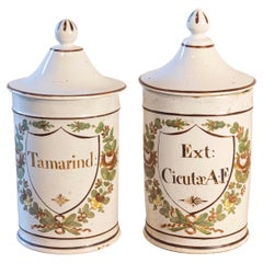 Antique Pair of French Directoire Late 18th Century Lidded Apothecary Jars with Labels