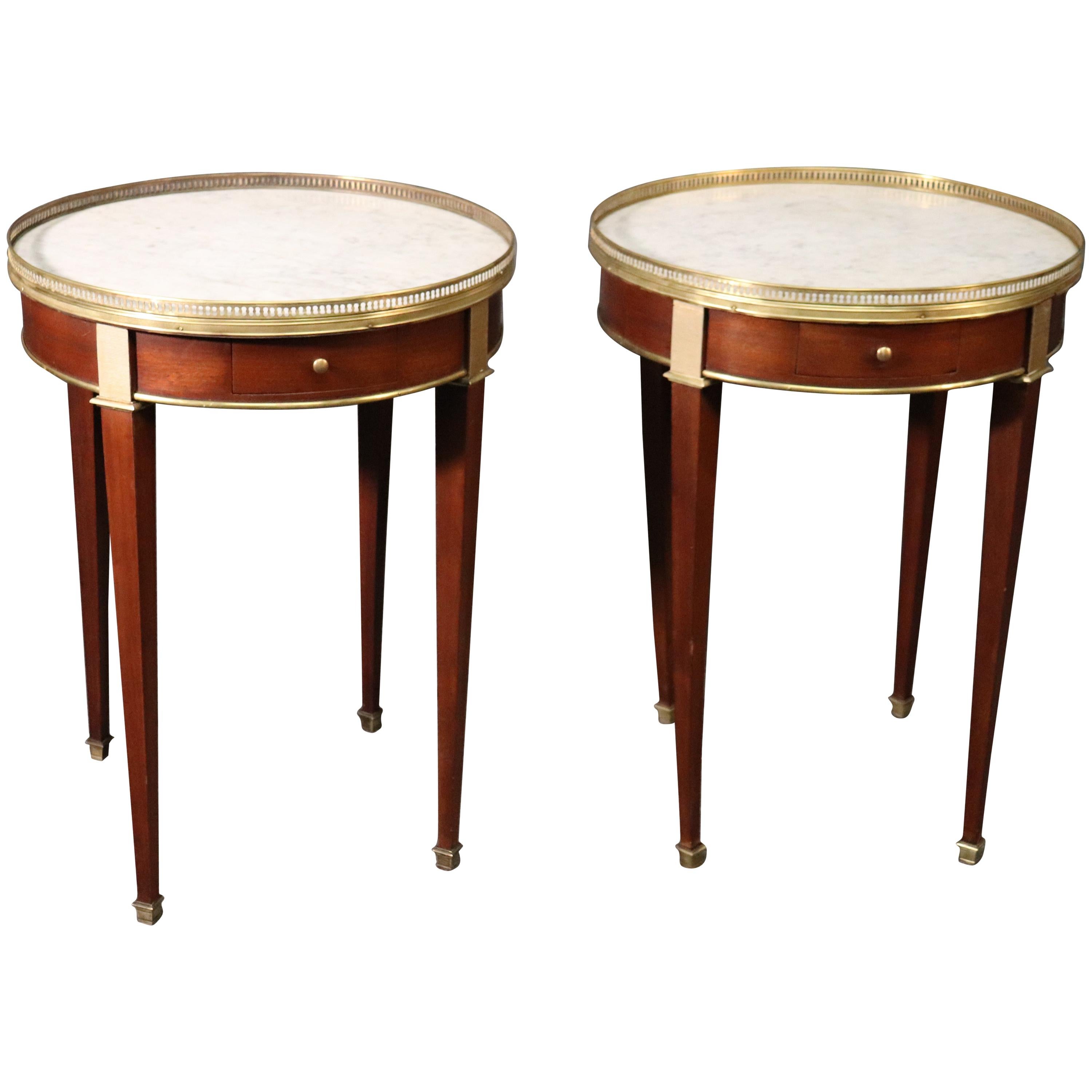 Pair of French Directoire Louis XVI Mahogany Marble Top Gueridons End Tables