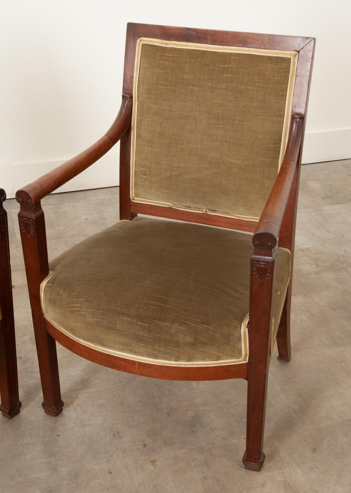 Pair of French Directoire Mahogany Fauteuils For Sale 5