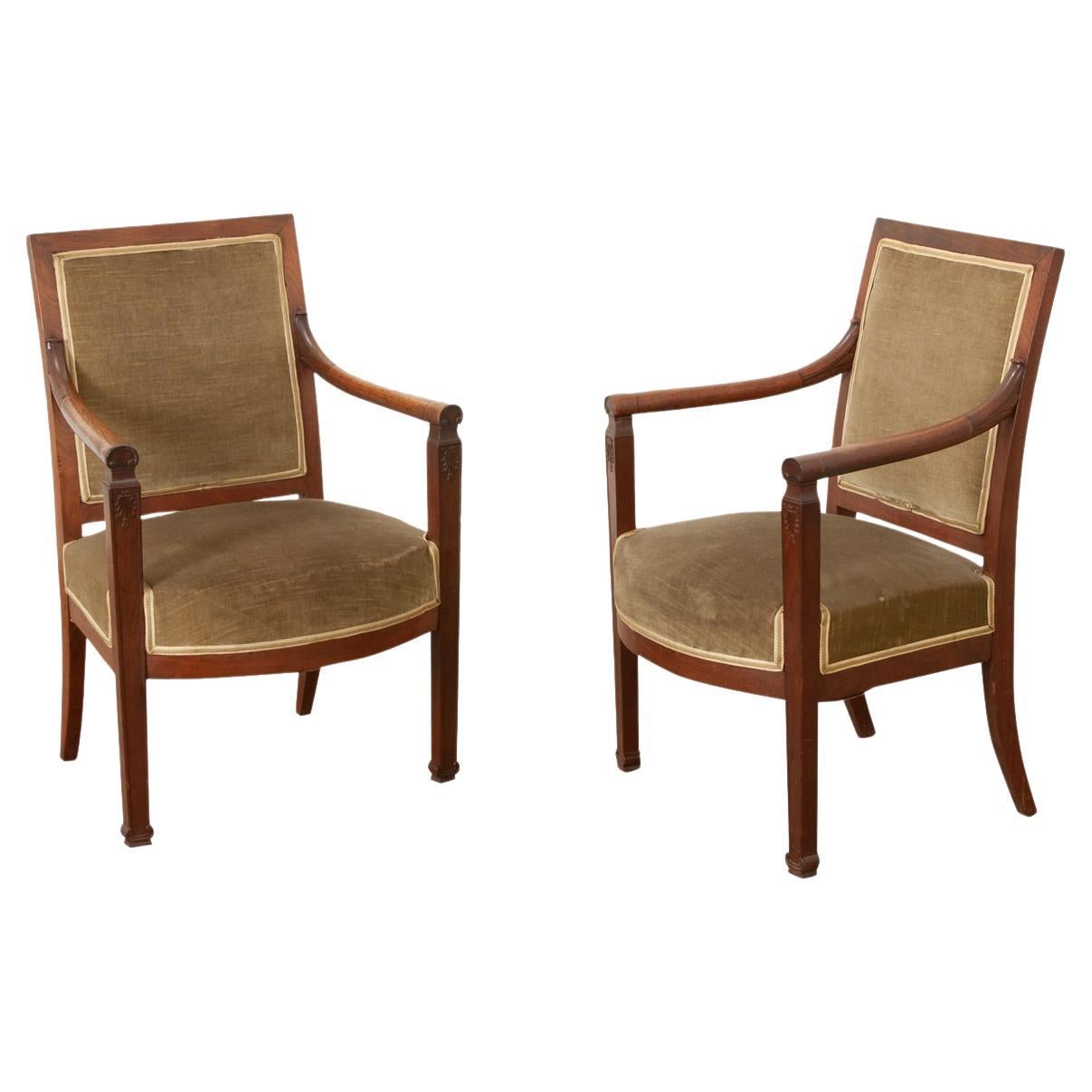 Pair of French Directoire Mahogany Fauteuils For Sale