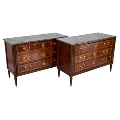 Pair of French Directoire Marble Top Commodes