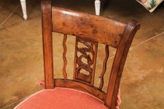 Pair of French Directoire Period Walnut Side Chairs with Carved Stags