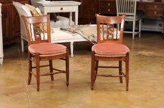 Pair of French Directoire Period Walnut Side Chairs with Carved Stags