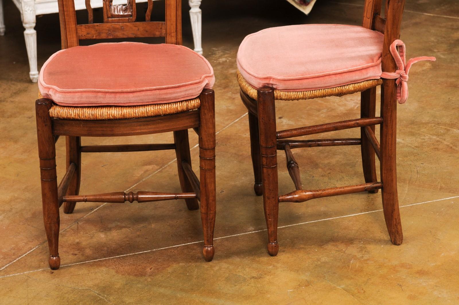 Pair of French Directoire Period Walnut Side Chairs with Carved Stags For Sale 3