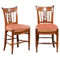 Pair of French Directoire Period Walnut Side Chairs with Carved Stags