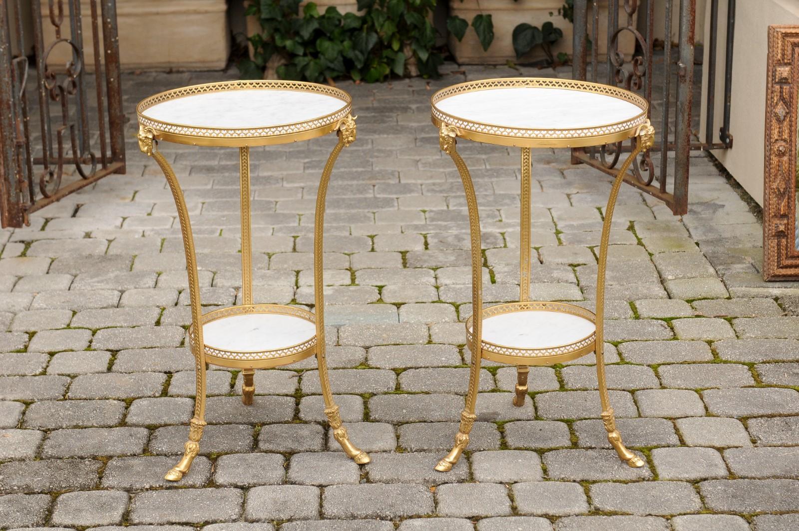 Pair of French Directoire Style 1920s Gilt Bronze Guéridons with Marble Tops 6