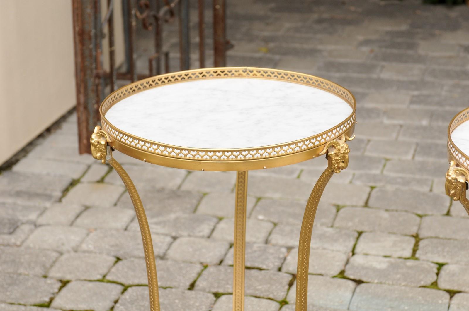 Pair of French Directoire Style 1920s Gilt Bronze Guéridons with Marble Tops 9