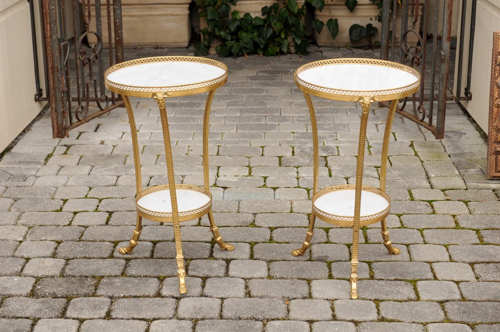 Pair of French Directoire Style 1920s Gilt Bronze Guéridons with Marble Tops 10