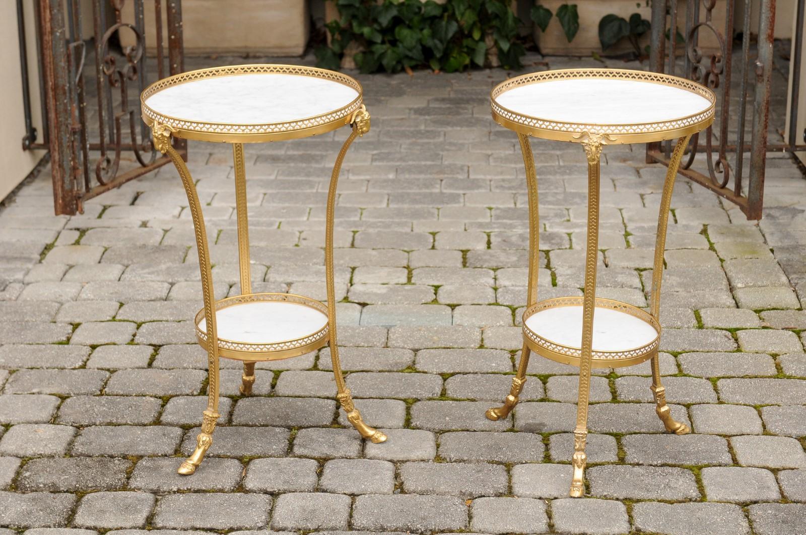 Pair of French Directoire Style 1920s Gilt Bronze Guéridons with Marble Tops 11