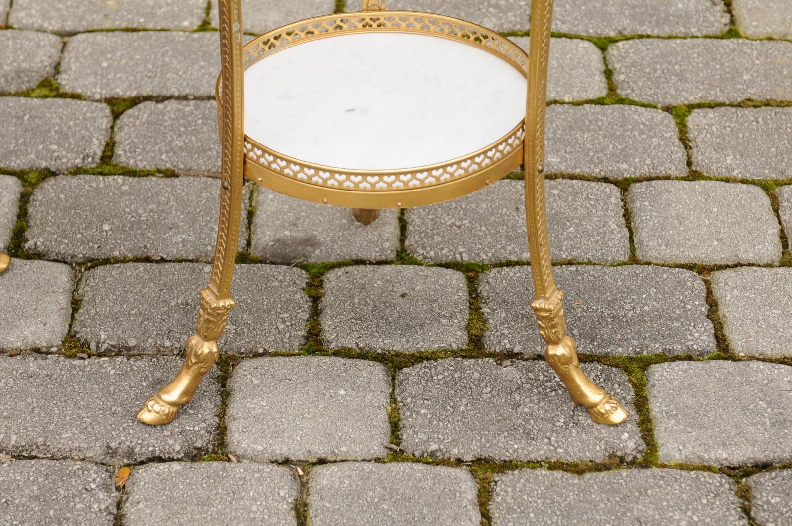 Pair of French Directoire Style 1920s Gilt Bronze Guéridons with Marble Tops 1