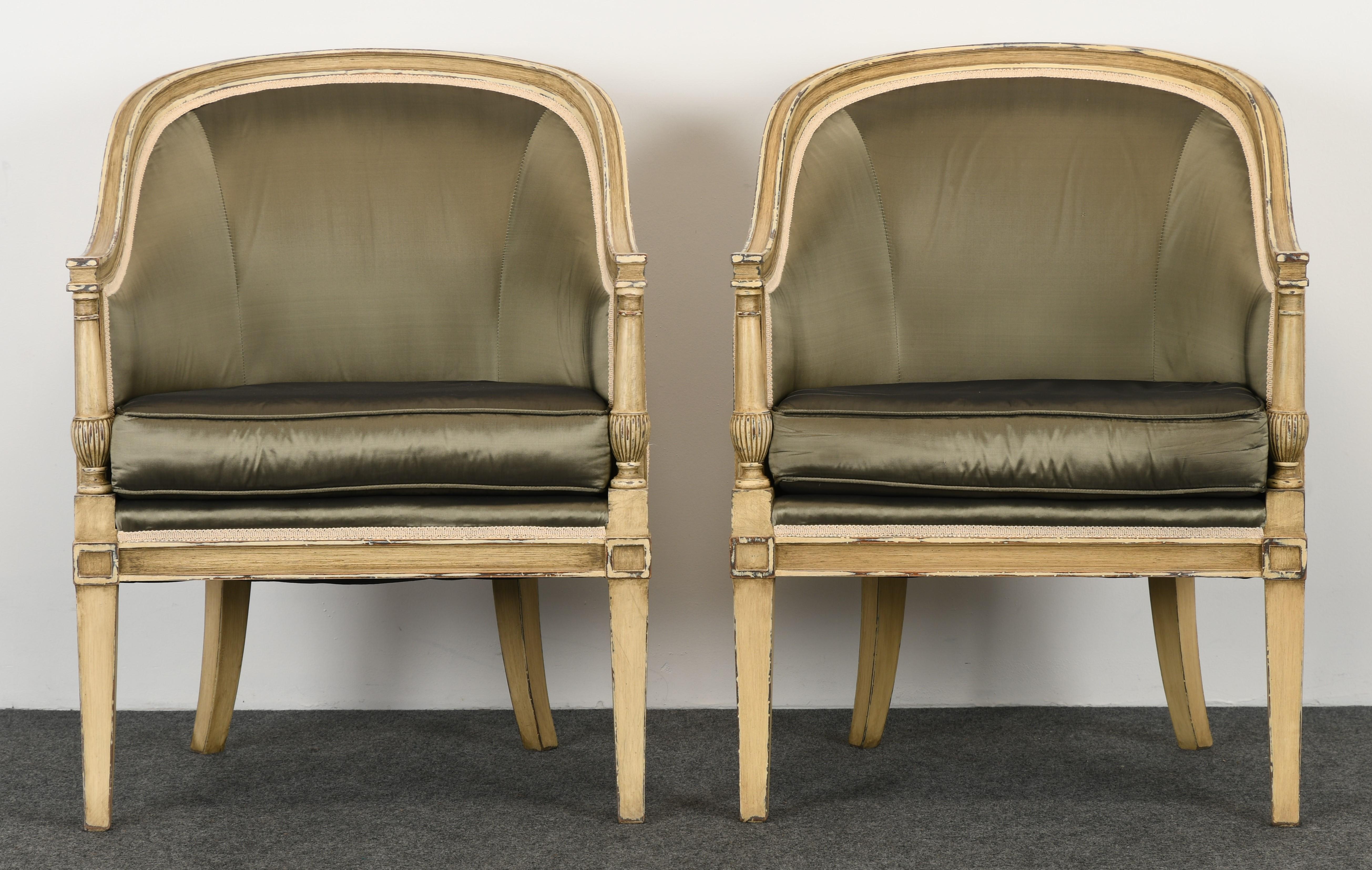 American Pair of French Directoire Style Barrel Back Chairs, 1970s
